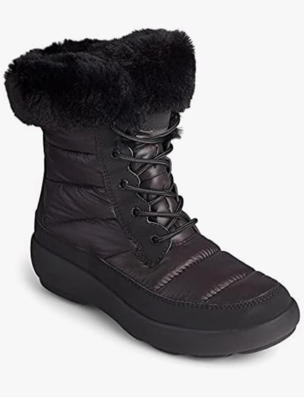 Women's Black Faux-Fur Lace-Up Warm Winter Boots Sperry Plushwave 8.5  EUC